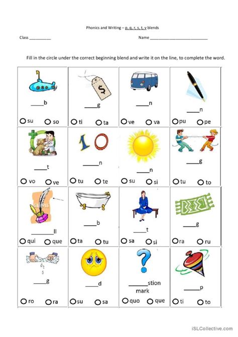 beginning blends (p, q, r, s, t, v): English ESL worksheets pdf & doc