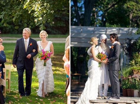 the bride and groom are walking down the aisle