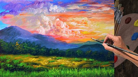 Acrylic Landscape Painting Sunset in the Mountains | Fine Art ...