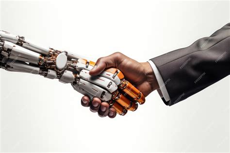 Premium AI Image | A handshake between a robot hand and a human hand ...