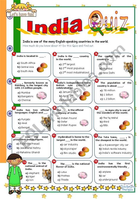 India Quiz - ESL worksheet by mena22