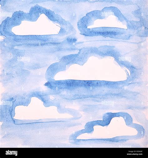 Blue sky with clouds. Watercolor painting Stock Photo - Alamy