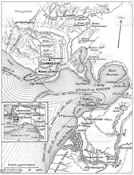 Antique Illustration Alaska Gold Rush Map Stock Illustration - Download ...