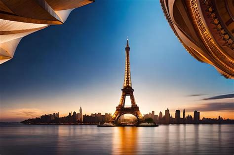 Premium Photo | Eiffel tower in the evening with a sunset in the background