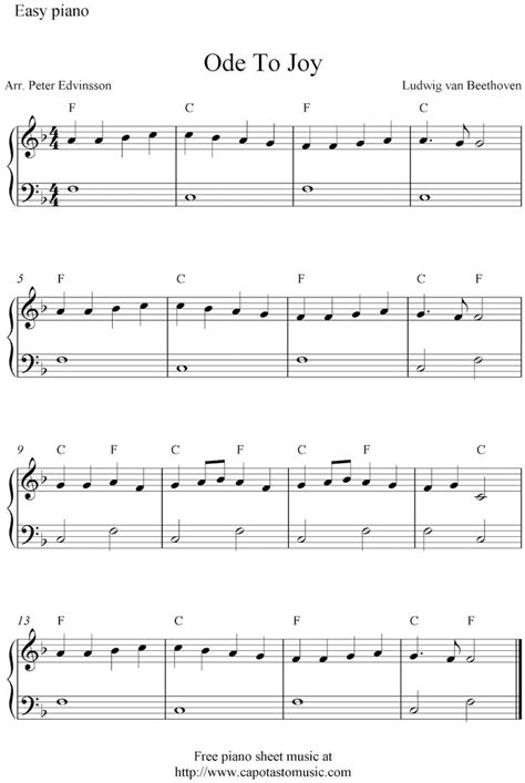 Easy piano solo arrangement of the melody Ode To Joy by Ludwig van ...