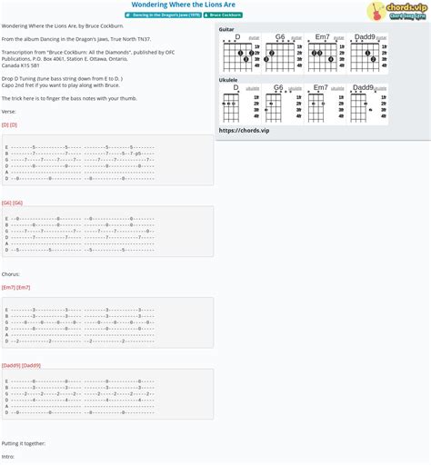 Chord: Wondering Where the Lions Are - tab, song lyric, sheet, guitar ...