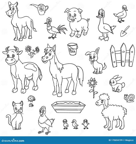 Farm Animals for Coloring Book Stock Vector - Illustration of duck ...