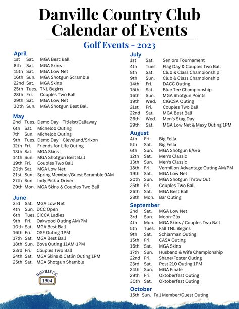 Calendar of Events - Danville Country Club