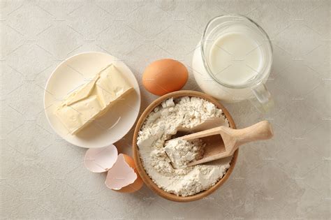 Ingredients for pie or cake cooking on light textured table | Food ...