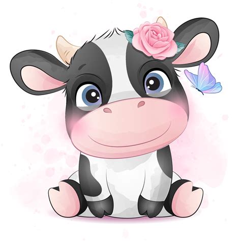 Cute little cow with watercolor illustration 2063935 Vector Art at Vecteezy