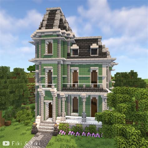 Green & White Victorian House 🎩🏡 | Minecraft | Minecraft houses ...