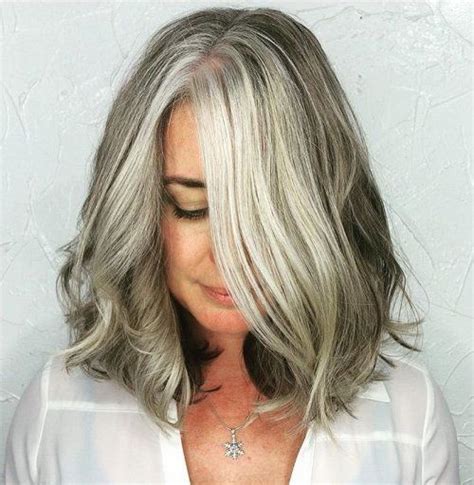 Shoulder Length Gray Wavy Bob Grey Curly Hair, Thick Wavy Hair, Brown ...