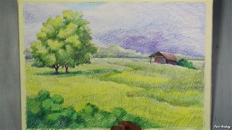 A Landscape with Colored Pencil | step by step - YouTube