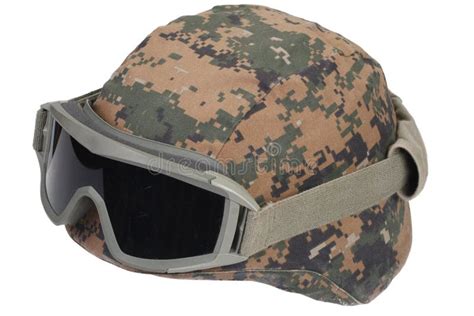 Kevlar Helmet with Camouflage Cover and Protective Goggles Stock Image ...