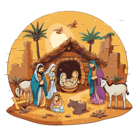 Free Nativity Scene Vector, Sticker Clipart Cartoon Nativity Scene With ...