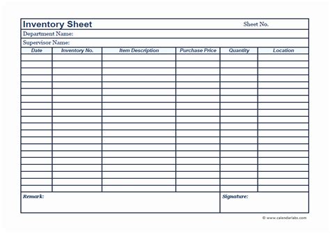 Free Printable Inventory Sheets Business - Free Printable