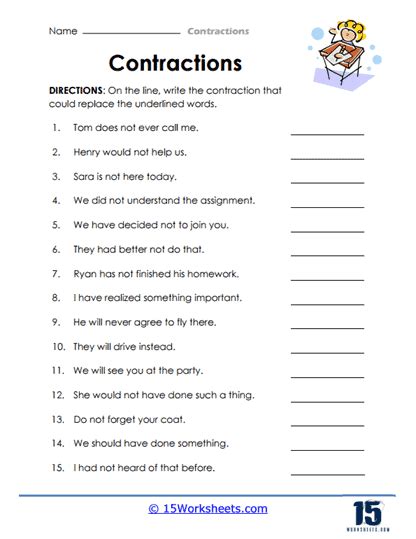 Contractions Worksheets - 15 Worksheets.com