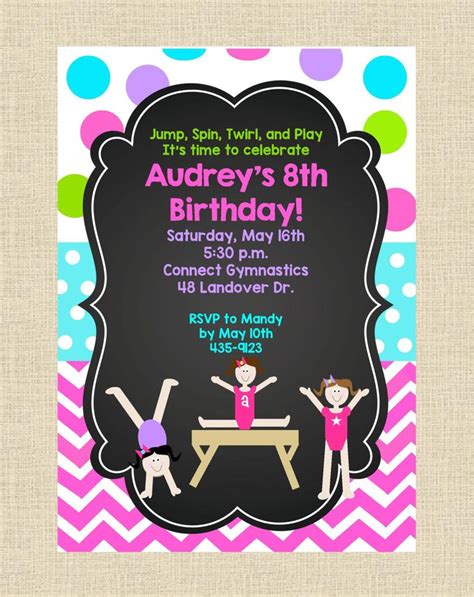 PRINTABLE Girls' Gymnastics Birthday Party Digital Invitation ...