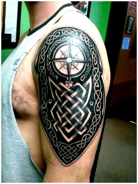 Awesome Celtic Compass Tattoo On Left Half Sleeve For Men | Scottish ...