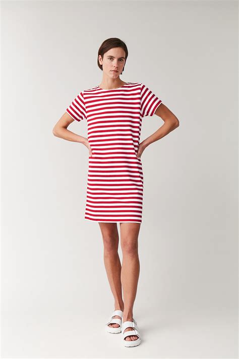 STRIPED COTTON T-SHIRT DRESS - red / white - Dresses - COS WW | Cotton ...