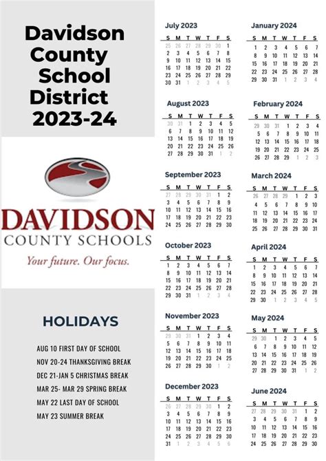 Davidson County Schools District Calendar Holidays 2023-2024