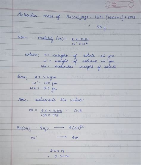 the solubility of Ba(OH)2. 8H2O in water at 288K is 5.6g/100g of water ...