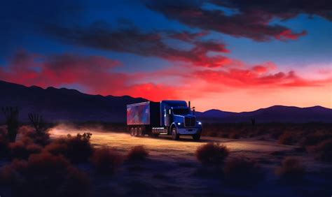 Premium Photo | Semi truck in the desert at sunset