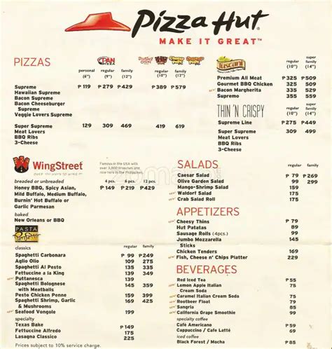 Printable Pizza Hut Menu