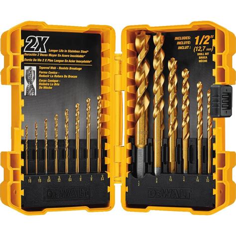 14-Piece Dewalt Brad Point Titanium Pilot Drill Bits Set Metal Wood ...