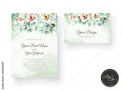 watercolor eucalyptus invitation card set Stock Vector | Adobe Stock