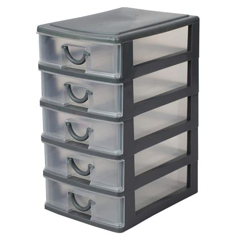 Home Basics 7 in. W x 9.5 in. H Grey Plastic 5-Drawer with Grey Drawers ...