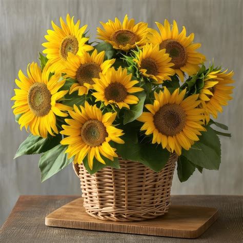 Premium Photo | Sunflowers in a bucket placed on a wooden board