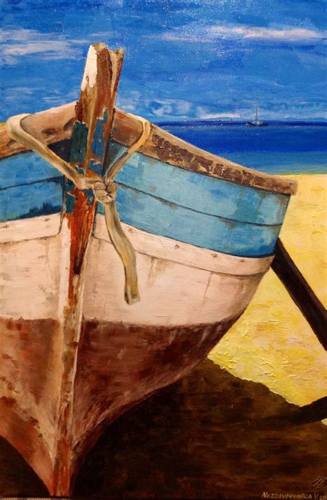 Boat on the beach Original acrylic Painting on canvas by UkrHeart ...