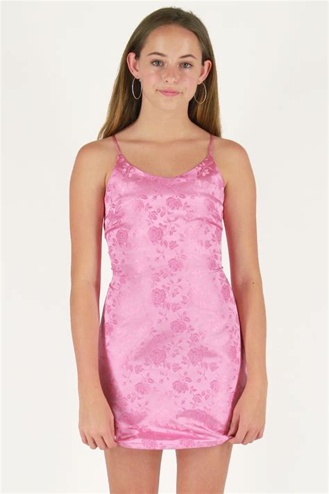 Adjustable Satin Dress - Pink Satin with Roses – purrrshop