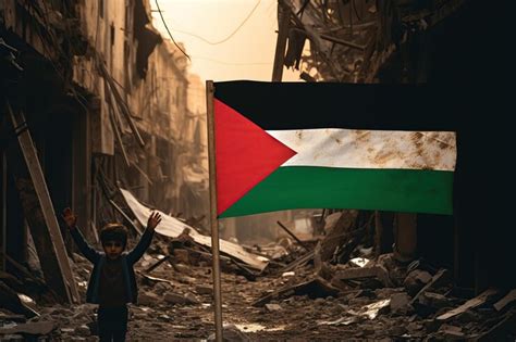 Premium Photo | Child with Palestine flag waving in the wind in front ...