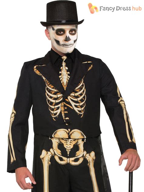 Mens Ladies Skeleton Costume Halloween Suit Dress Fancy Dress Outfit ...