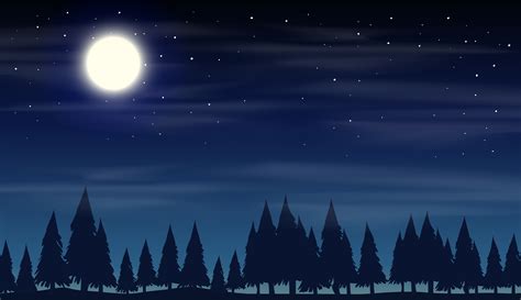 Night scene with silhouette woods 298880 Vector Art at Vecteezy