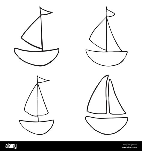 Set of Vector doodle cartoon boat. Hand drawn sea boat, yacht. Graphic ...