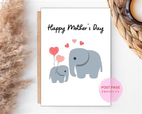 Mothers Day Card Cute Elephant Mothers Day Card for Mum Mummy Greeting ...