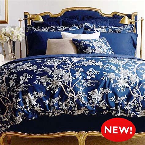 Dark Blue Floral Bedding Set,Duvet Cover Set,White Flower Reactive ...