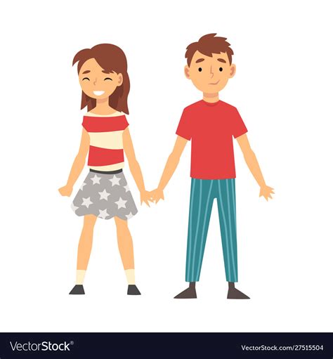 Boy and girl are holding hands cartoon Royalty Free Vector