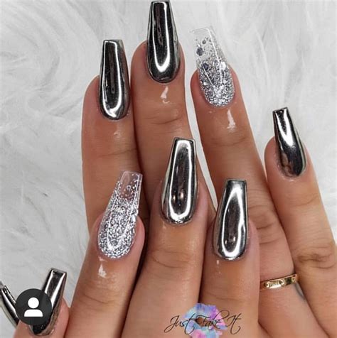 Pin by Redhead C on ALEXX NAILS | Chrome nails designs, Silver glitter ...