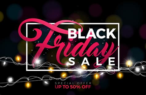 Black Friday Sale Vector Illustration with Lighting Garland on Dark ...