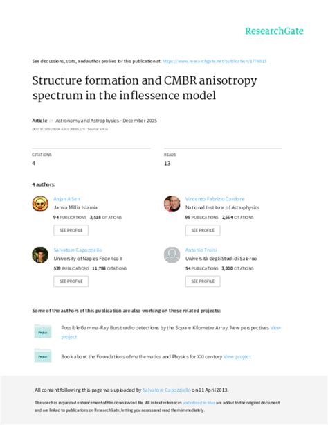 (PDF) Structure formation and CMBR anisotropy spectrum in the ...