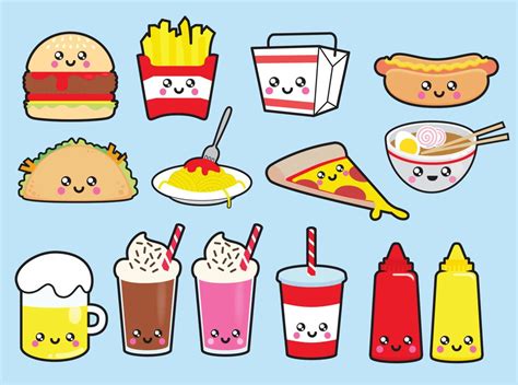 Kawaii Clipart, Food Clipart, Vector Clipart, Griffonnages Kawaii ...