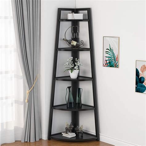 70 inch Tall Corner Shelf, 5 Tier Corner Bookshelf Industrial Corner ...