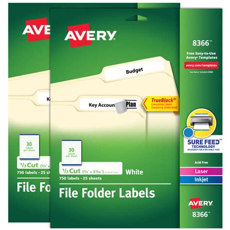 Avery Printable Tab Inserts For Hanging File Folders, 1/2 X 2, 1/5 Cut ...