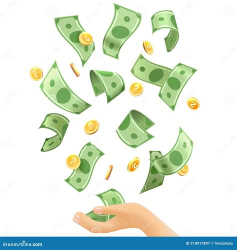 Money falling to hands stock vector. Illustration of vector - 218917897