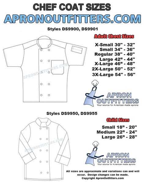 Chef Coat Size Chart