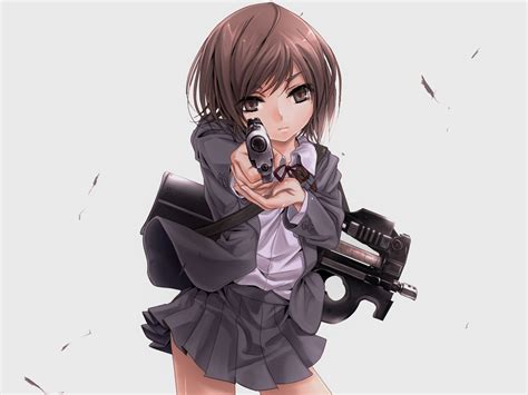 Girl anime character holding gun andP90 HD wallpaper | Wallpaper Flare